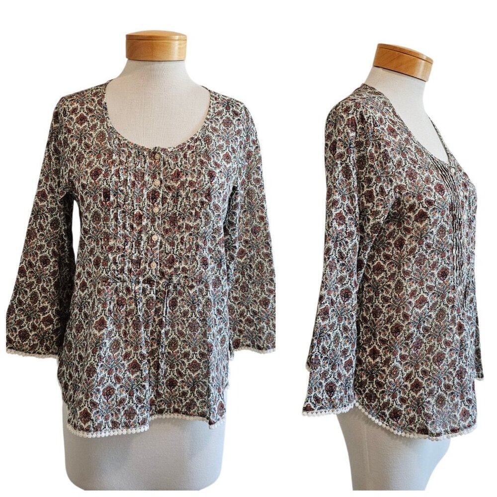 Denim & Supply Ralph Lauren Ditsy Floral Boho Pintucked Babydoll Shirt Top S